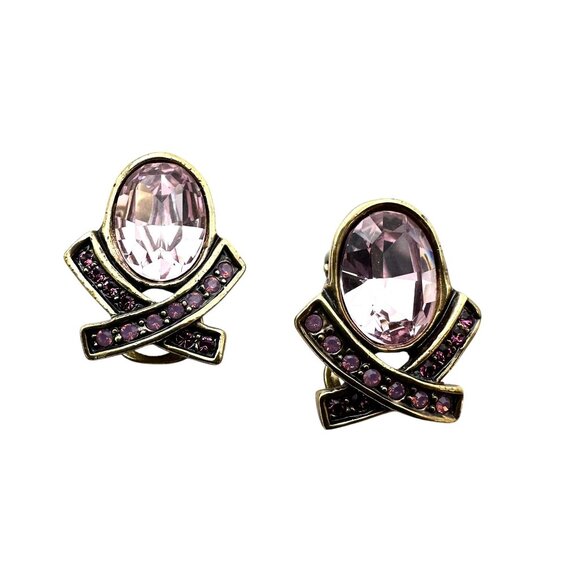 Heidi Daus Light Purple Crystal Bronze Clip Earrings - Picture 1 of 3